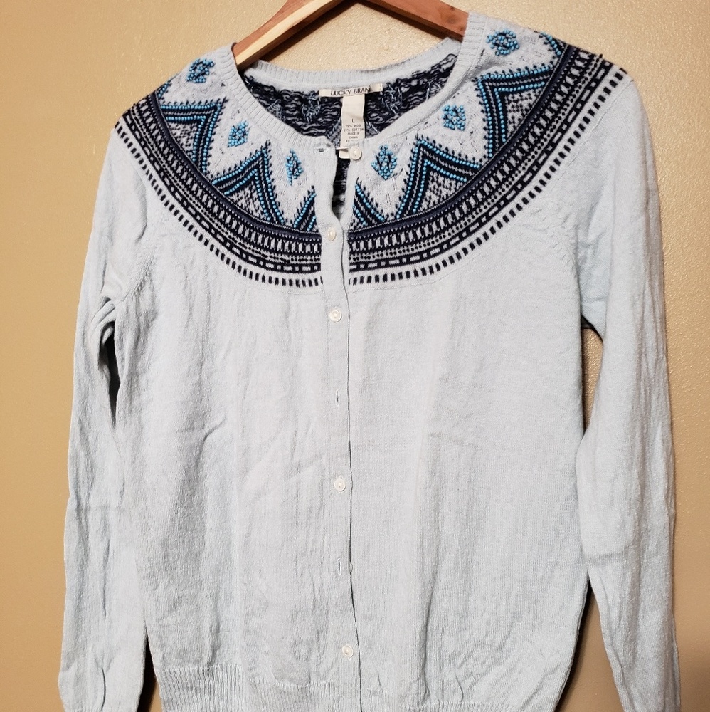 Lucky Brand Light Blue Beaded Cardigan